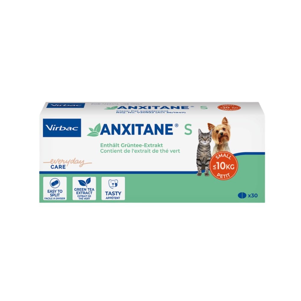 Virbac Anxitane S | 30 Tablets | Complementary Feed for Cats & Small Dogs | With L-Theanine