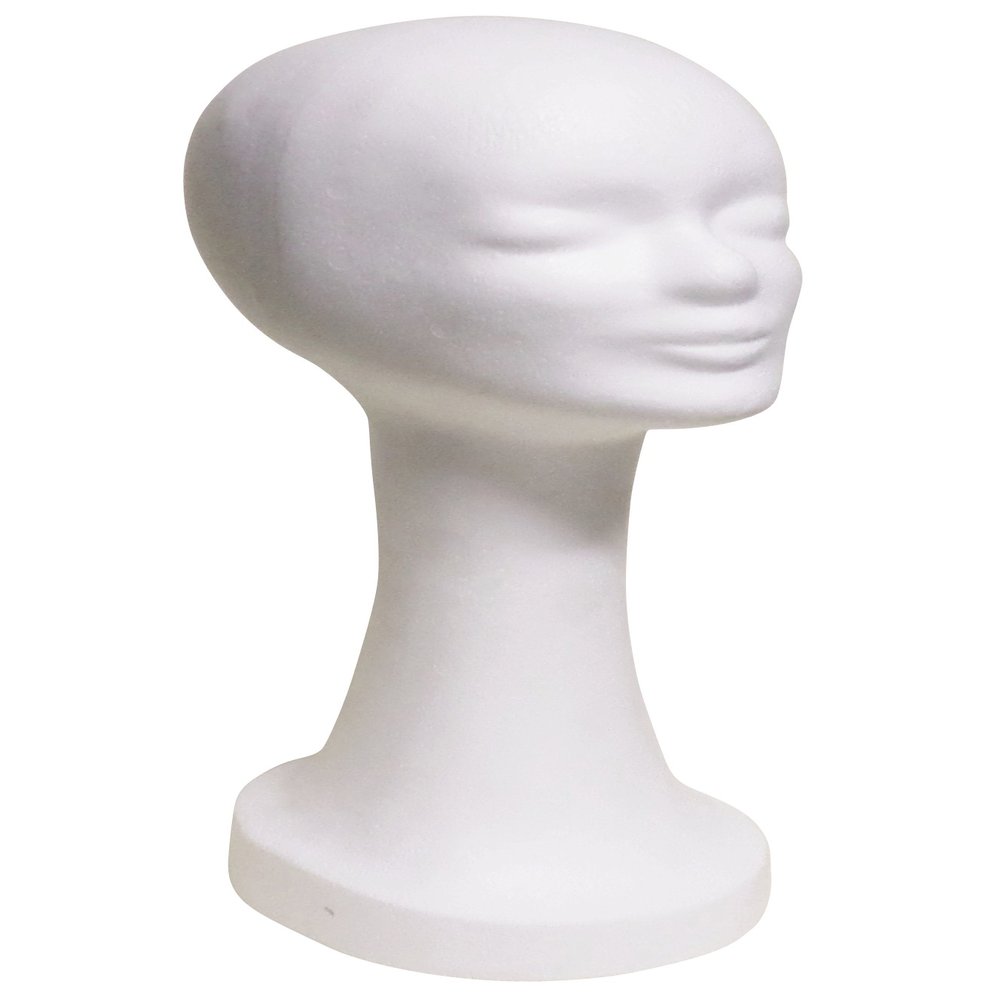 FP Extra-Tall Styrofoam Wig Head, Approx. 45 cm, White