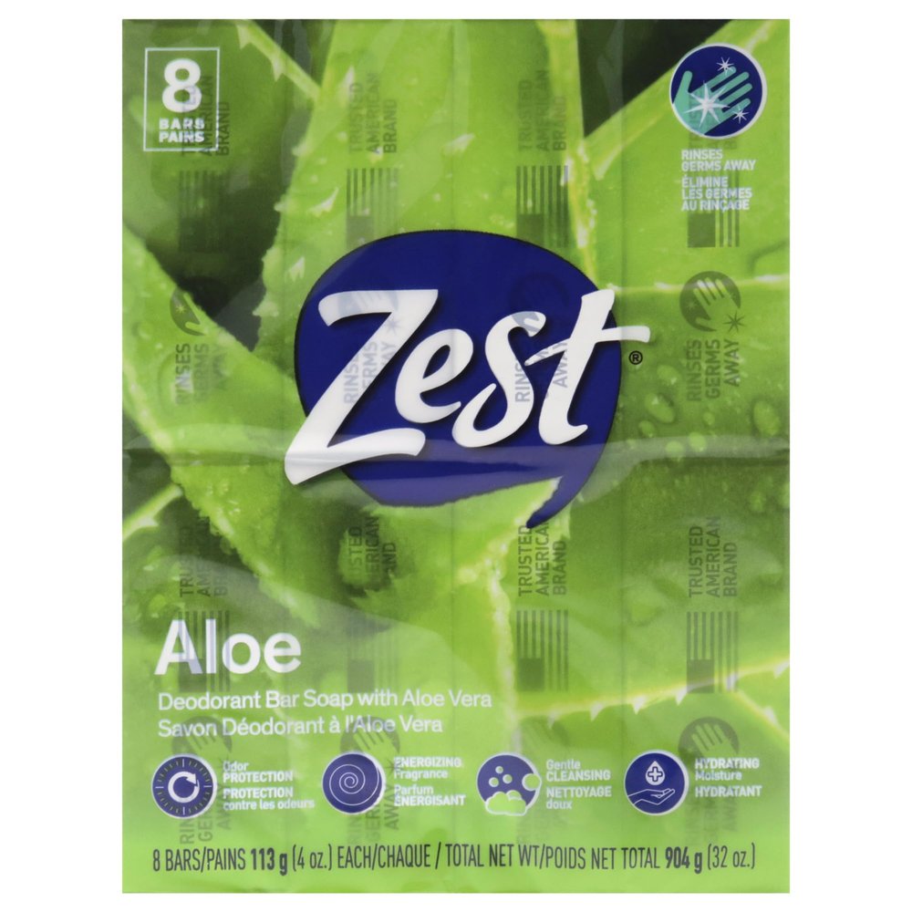Zest 8-Bar Bath-Size Soap, Fresh Aloe, 4 Ounce