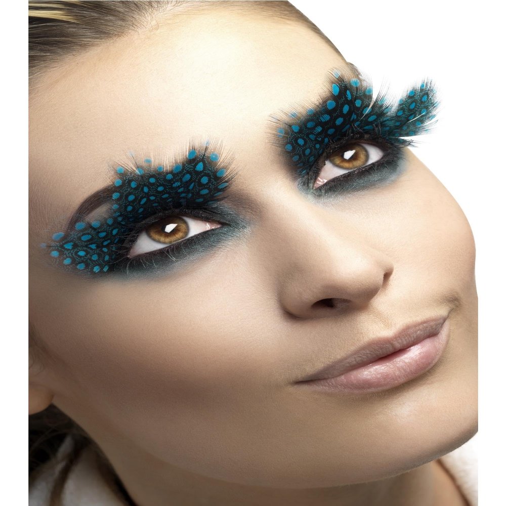 Smiffys Eyelashes, Large Feather with Aqua Blue Dots, Includes Adhesive, Halloween