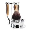 MHLE Vivo 4-Piece Shaving Set with System Razor, Horn-Brown Resin Handle view 1