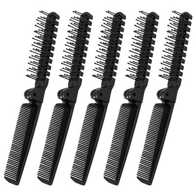 Sourcing Map 5-Piece Black Plastic Folding Double-Edge Comb Set