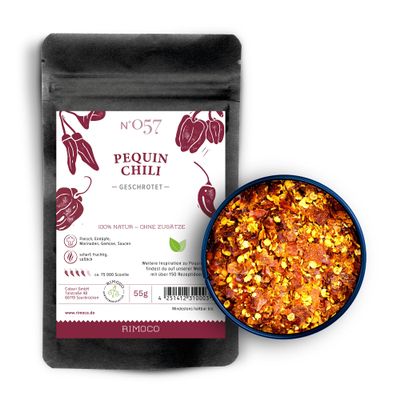 Rimoco N057 Ground Pequin Chili – Smoky, Nutty Aromas, 50,000–90,000 Scoville | 55 g Kraft Paper Zip Bag