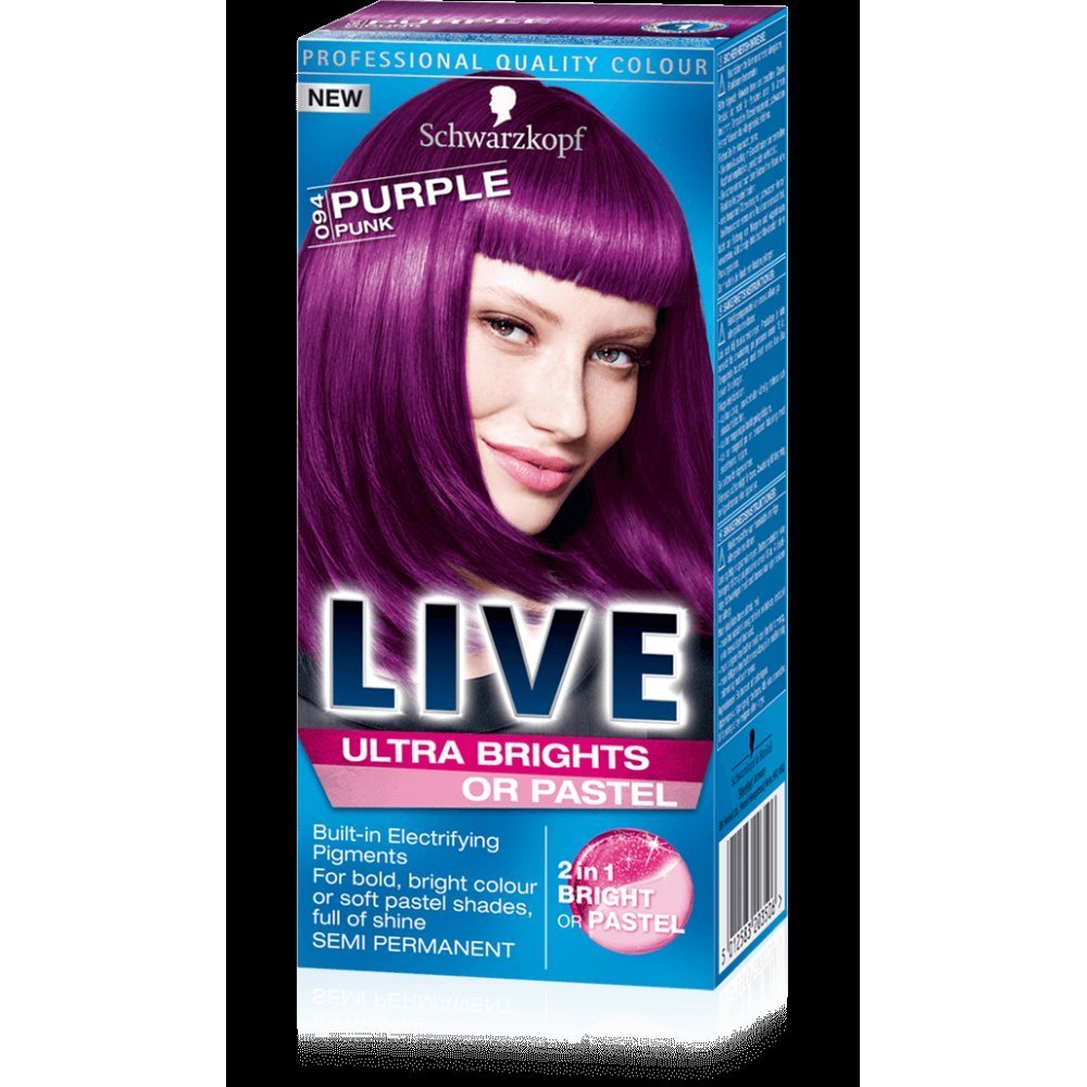 Schwarzkopf LIVE Ultra Brights or Pastel – Purple Punk 94, Pack of 3