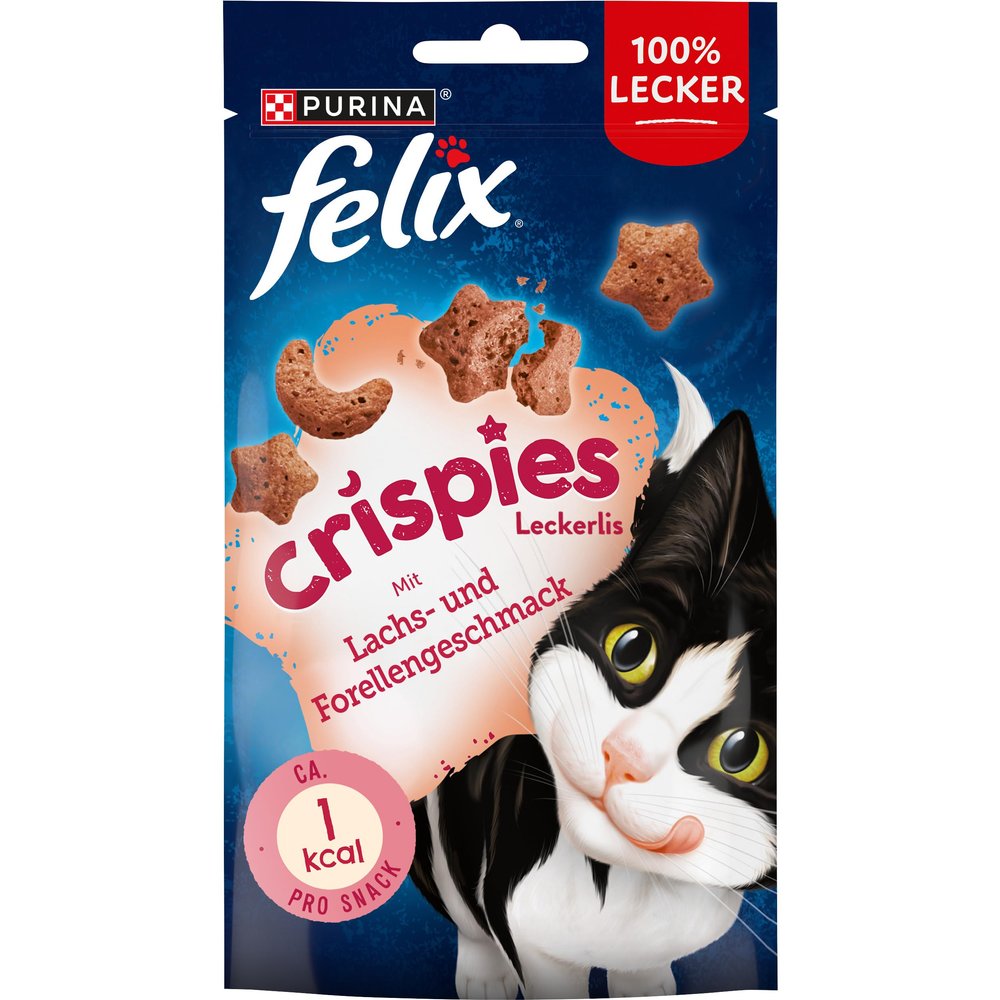 Felix Crispies Cat Treats, Salmon & Trout Flavor, 8-Pack (8 x 45g)