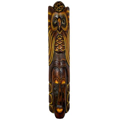 Woru Owl & Giraffe Wall Mask, Handcrafted Albesia Wood, 50 cm