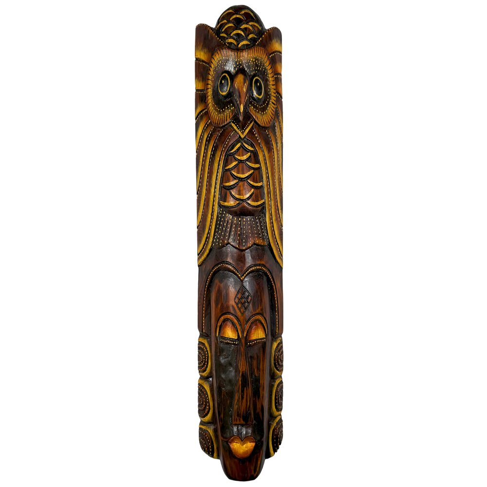 Woru Owl & Giraffe Wall Mask, Handcrafted Albesia Wood, 50 cm