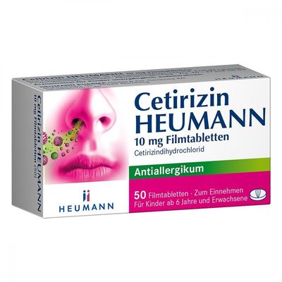 Cetirizin HEUMANN 10 mg Film-Coated Tablets, Allergy Relief, 50 Tablets