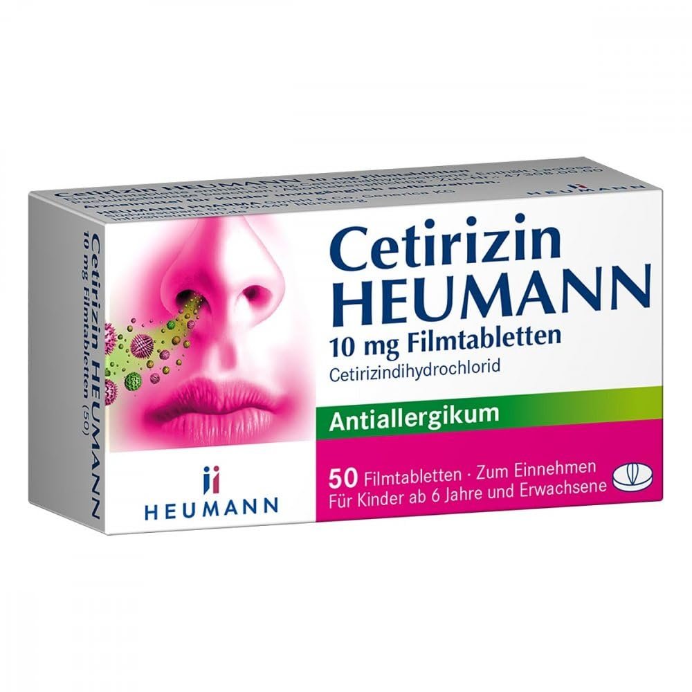 Cetirizin HEUMANN 10 mg Film-Coated Tablets, Allergy Relief, 50 Tablets