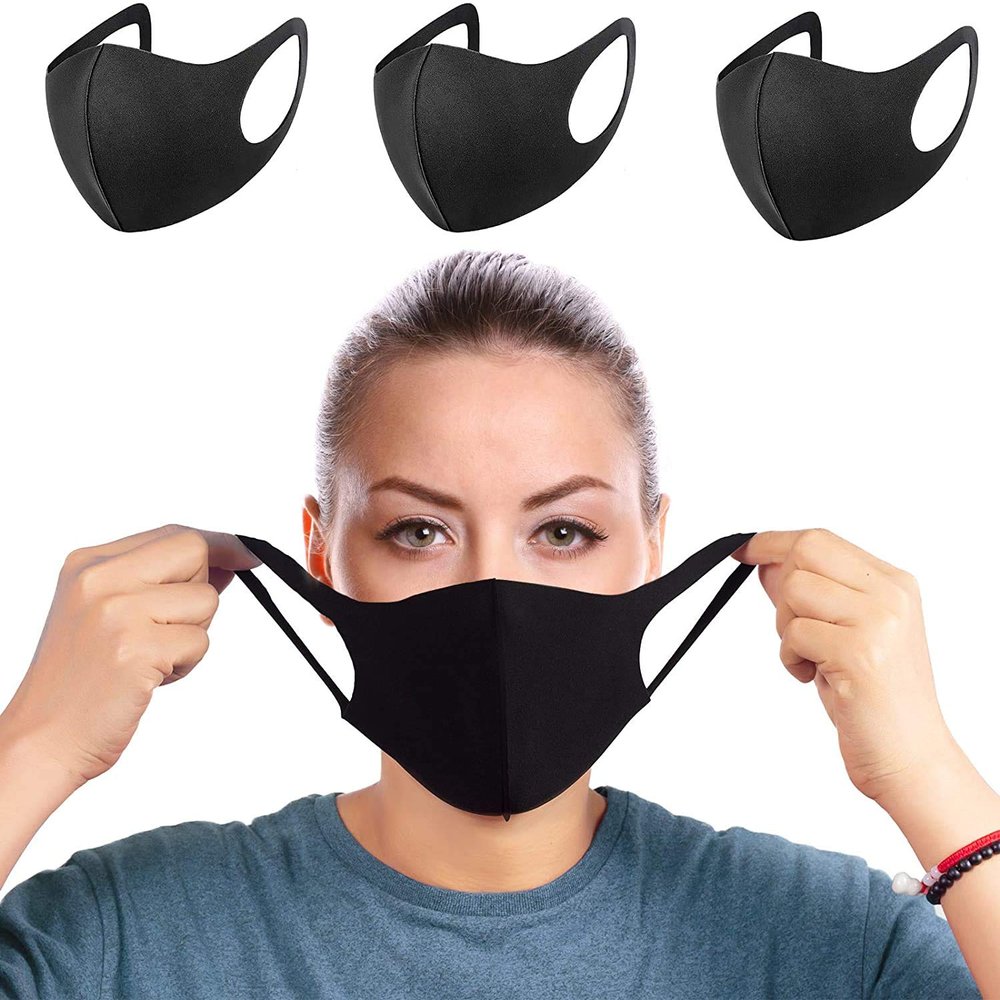 BOOLAVARD 3-Pack Unisex Black Washable Reusable Cotton Face Coverings