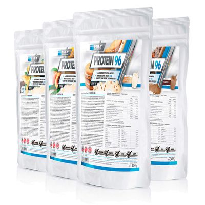 Frey Nutrition Protein 96, 4 x 500 g Bags, 4-Pack, Cookies & Cream – Ideal for Low-Carb Diet Phases and as a Snack – High Casein Content – Low Carb – Made in Germany
