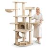 HAPPYPET 181 cm Cat Tree with 11 cm Posts, House, Tunnel and Loungers, Cream view 1