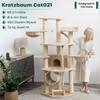 HAPPYPET 181 cm Cat Tree with 11 cm Posts, House, Tunnel and Loungers, Cream view 2