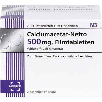 CALCIUMACETAT NEFRO 500 mg Film-Coated Tablets, 200 Count