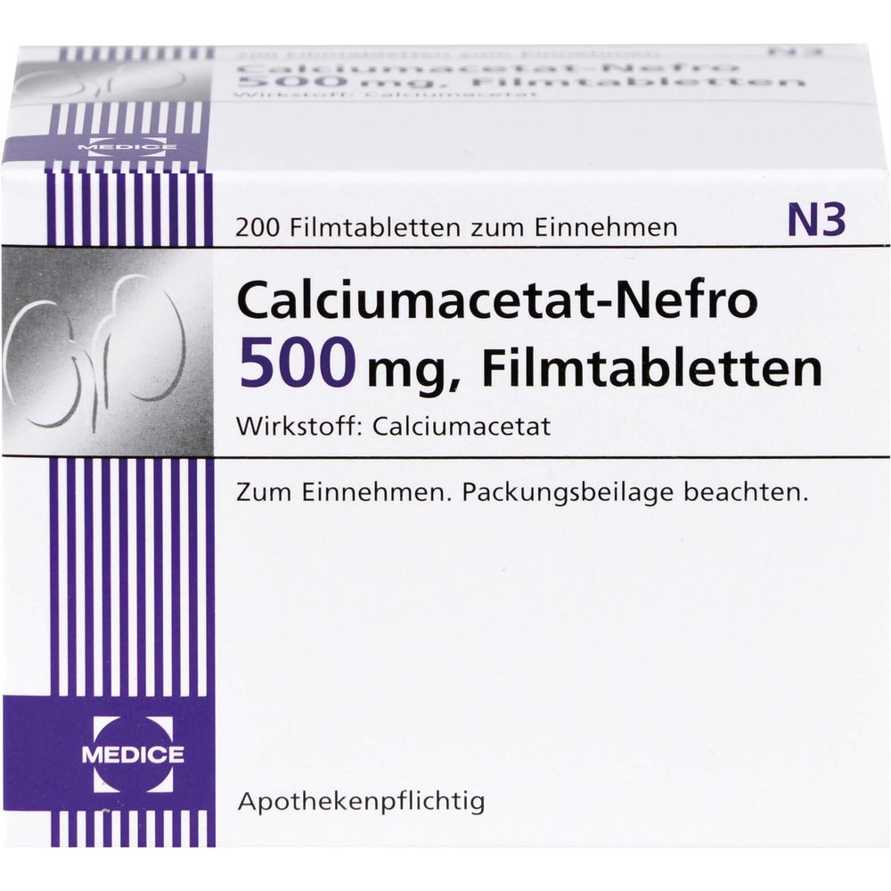 CALCIUMACETAT NEFRO 500 mg Film-Coated Tablets, 200 Count