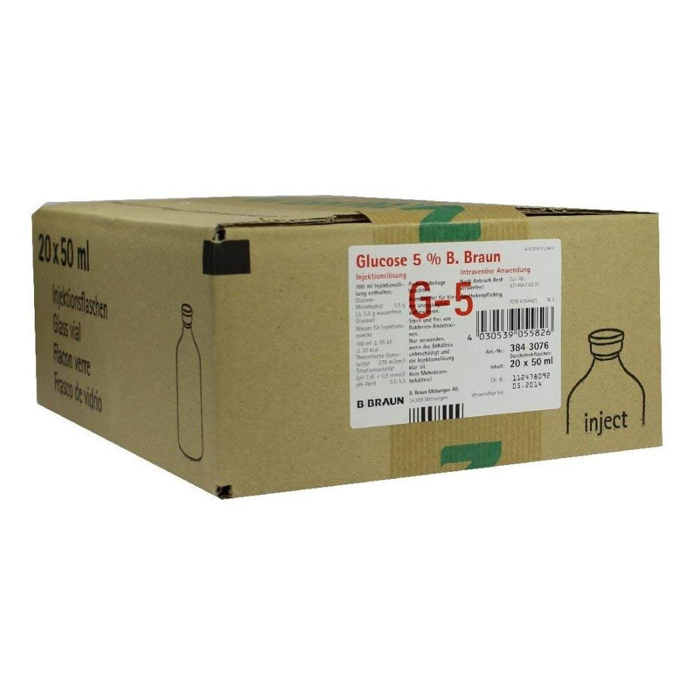 GLUCOSE 5% B. Braun Injection Solution, 20 x 50 mL