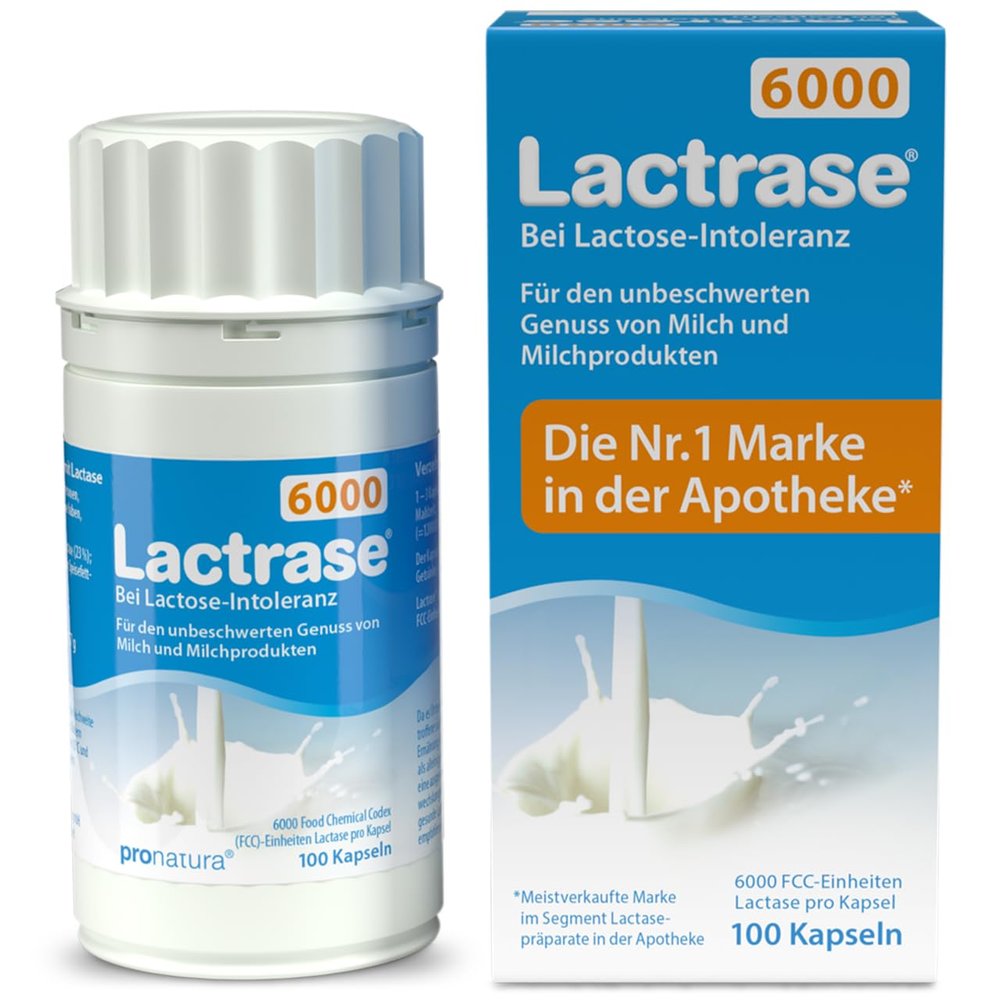 pro natura Lactrase 6000, 100 Lactase Capsules for Lactose Intolerance