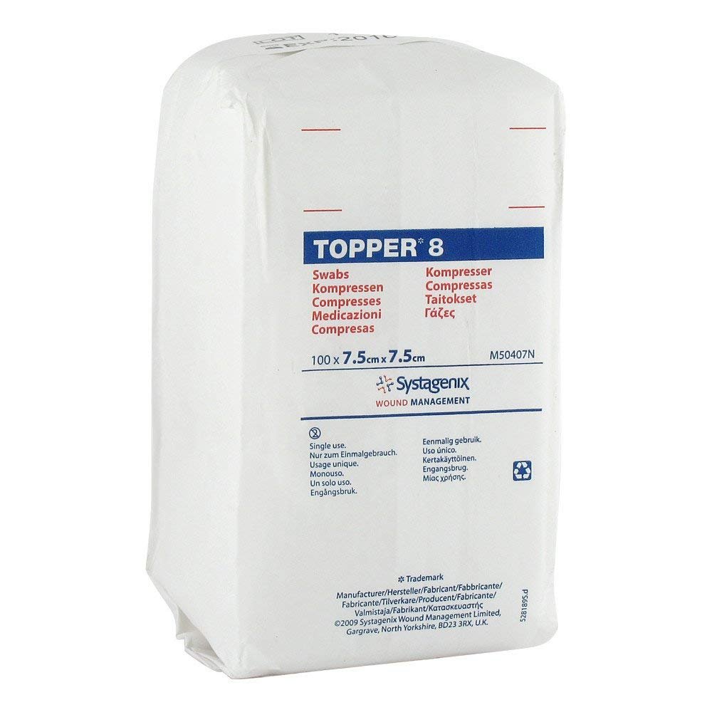 TOPPER 8 Non-Sterile Compresses, 7.5 x 7.5 cm, 100 Count