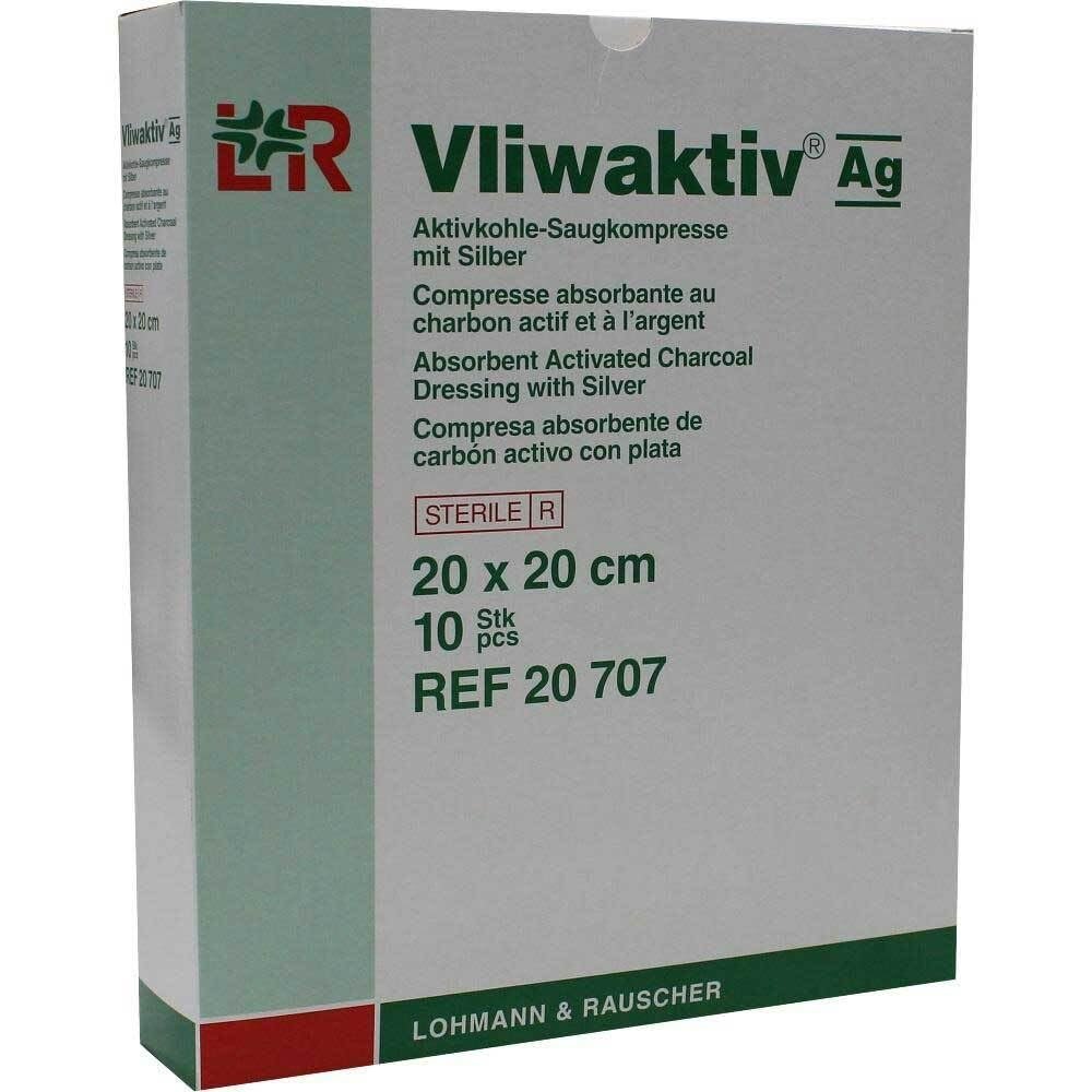 VLIWAKTIV AG Activated Charcoal Absorbent Compress with Silver, 20 x 20 cm, 10 Count