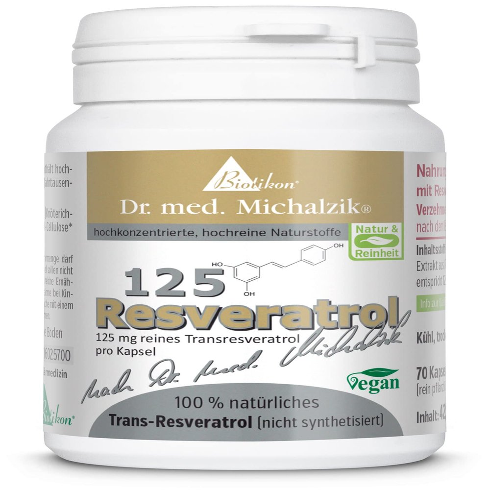 Resveratrol 125 Dr. Michalzik, 125 mg Trans-Resveratrol, 70 Capsules