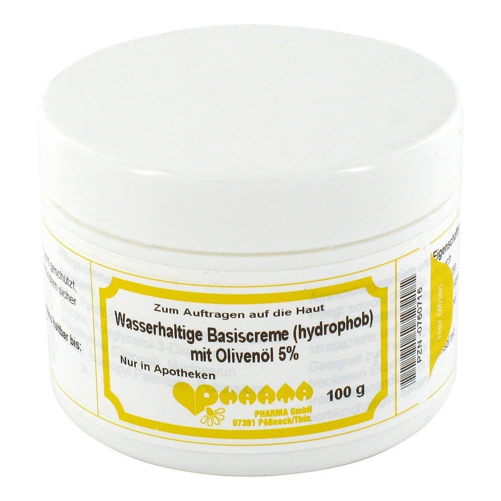 Water-Containing Hydrophobic Base Cream with 5% Olive Oil, 100 g