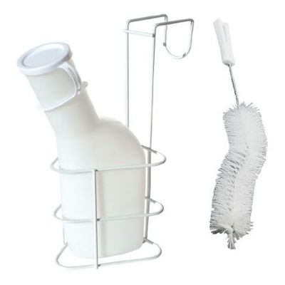 Behrend-Homecare Urinal Bottle for Men, Milky with Bottle Brush and Bottle Holder