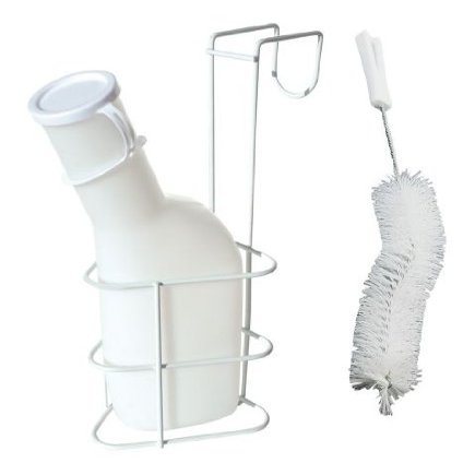 Behrend-Homecare Urinal Bottle for Men, Milky with Bottle Brush and Bottle Holder