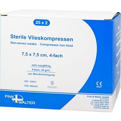 Sterile Non-Woven Compresses 7.5 x 7.5 cm, 4-Ply, 50 Count