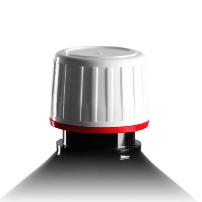 100 Tamper-Evident Screw Caps OV, White, 28 mm Thread, Red Ring and Liner