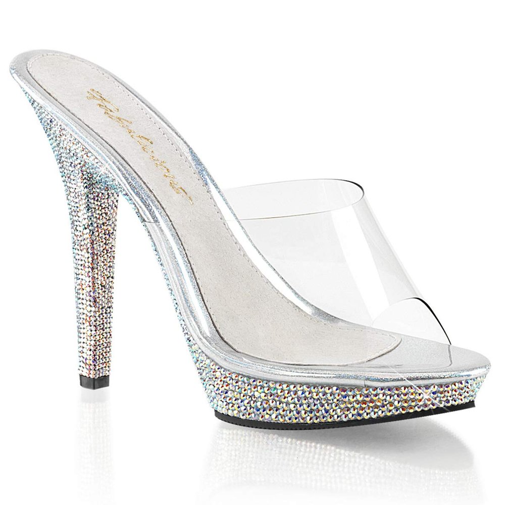 Pleaser LIP-101DM Women's Shoes, Clear/Silver with Multi Rhinestones, Size 11