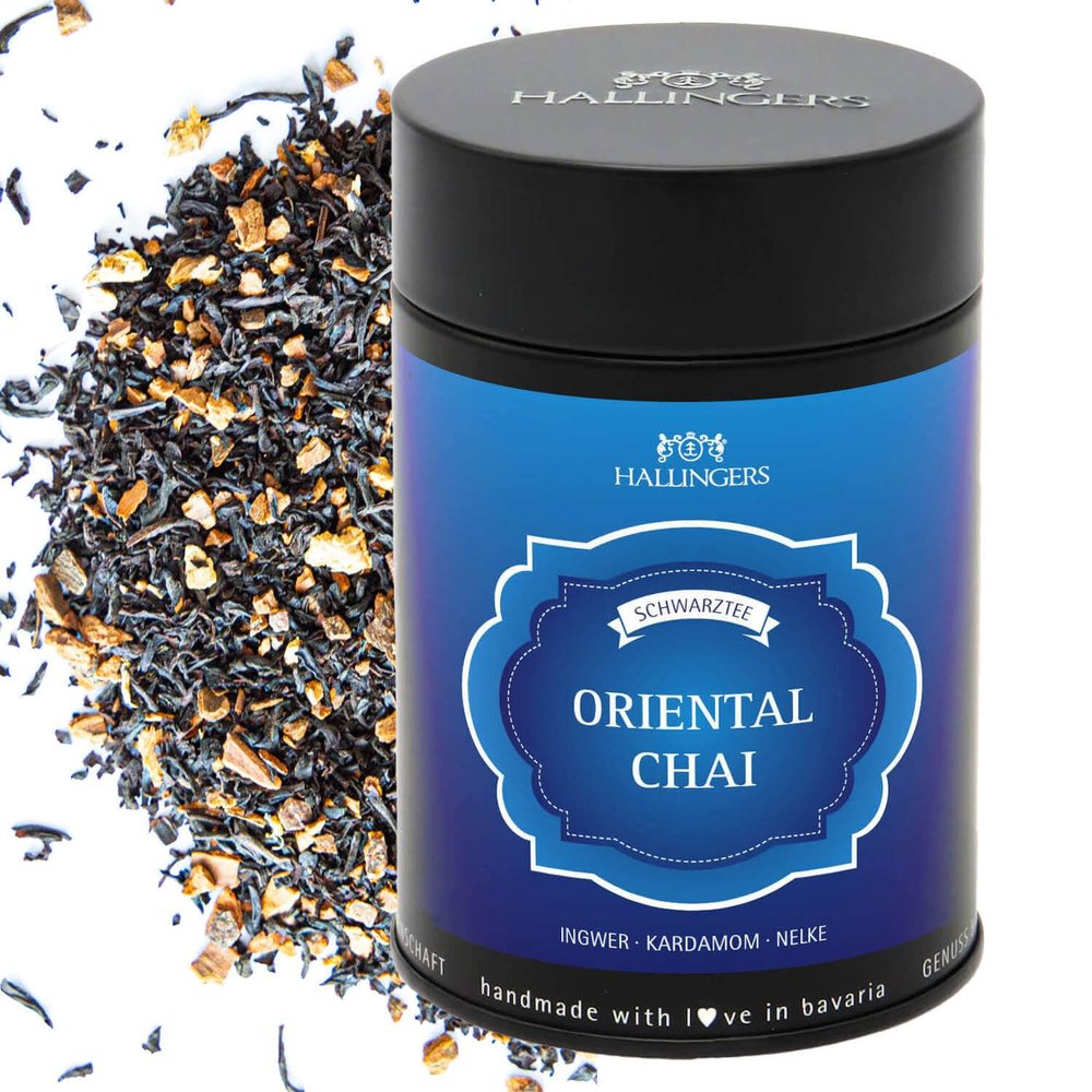 Hallingers Oriental Chai Loose-Leaf Black Tea Gift Tin with Cassia, Ginger & Cardamom