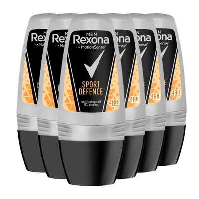 Rexona Sport Defence Men Antiperspirant Roll-On, 6 x 50 ml