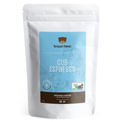 Brown Bear Cub Espresso Coffee Beans, Medium Roast, 227 g Whole Bean Coffee, 5% of Sales Donated to Free the Bears