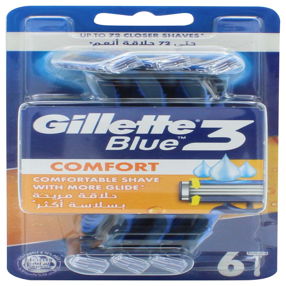 Blue 3 Disposable Razors, 6 Count