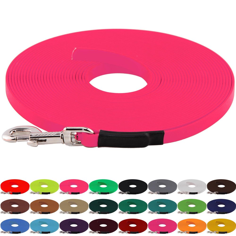 LENNIE BioThane Training Lead, 9 mm, for Dogs 5–15 kg, 1 m, No Wrist Loop, Neon Pink, Stitched