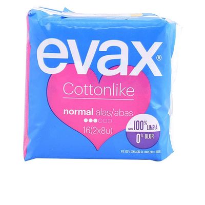 EVAX Cottonlike Normal Plus Feminine Pads with Wings, 2-Pack of 8 (16 Pads), 100% Clean, 0% Odor