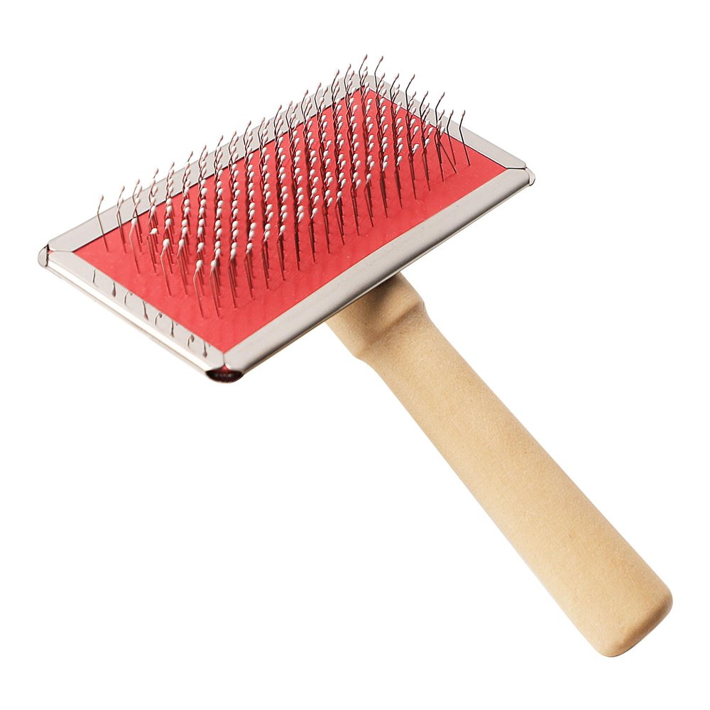 sourcing map Pet Dog and Cat Brush with Wooden Handle, Self-Cleaning Hair Remover, Beige
