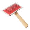 sourcing map Pet Dog and Cat Brush with Wooden Handle, Self-Cleaning Hair Remover, Beige view 1