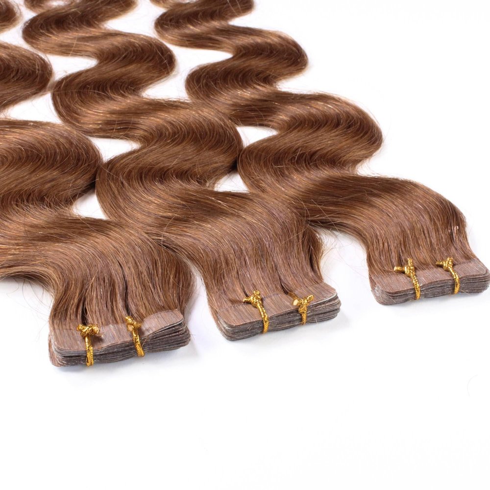 hair2heart Wavy Human Hair Tape Extensions - 10 Tapes, 2.5 g, 60 cm, Light Brown