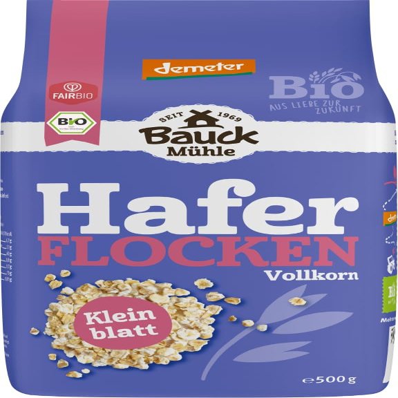 Organic Small-Flake Rolled Oats, Demeter, 2 x 500 g