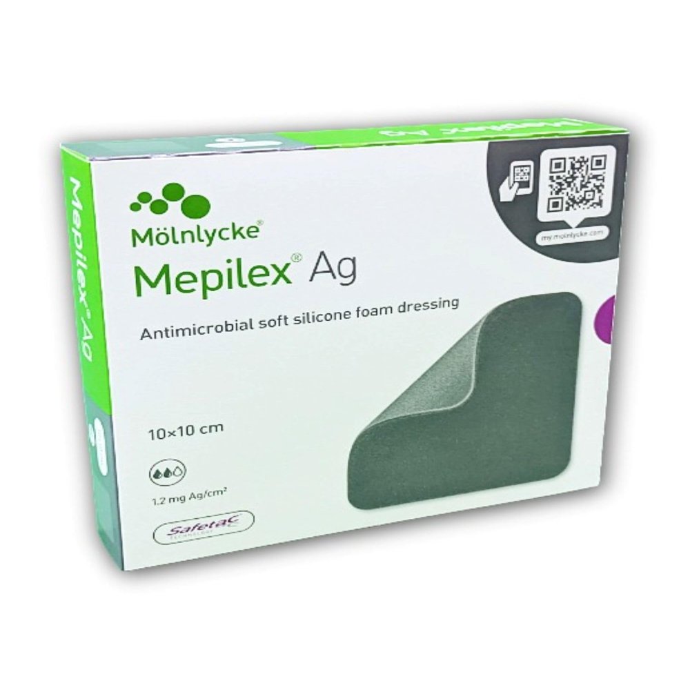 Molnlycke Mepilex AG Hydrocellular Dressings, 10 x 10 cm, 5-Pack