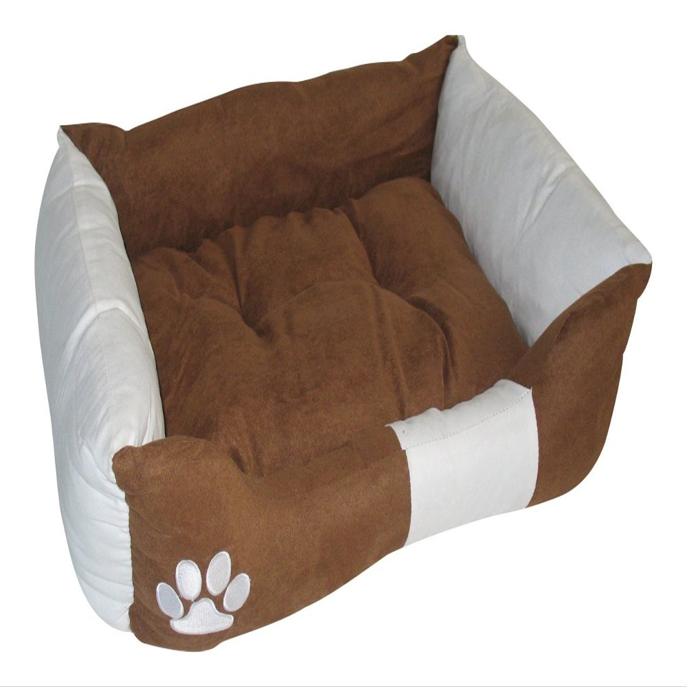 BUNNY BUSINESS Dog Bed, Faux Suede, Very Soft, 91 cm, Brown/White