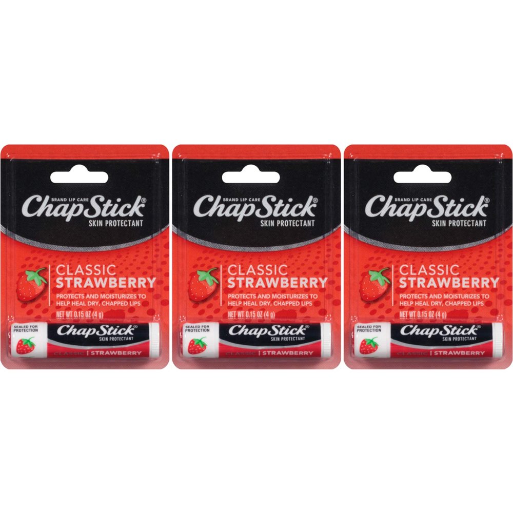 ChapStick Classic Strawberry Lip Balm, 3-Pack
