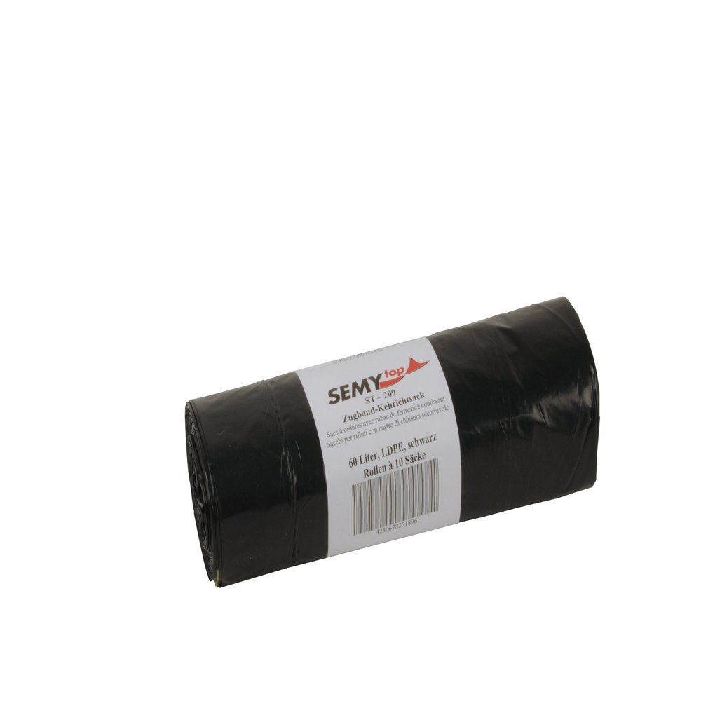 Semy Top LDPE Drawstring Garbage Bags, 570 x 850 mm, Type 80 Extra, Black, Approx. 60 L, Pack of 24 (24 x 10)