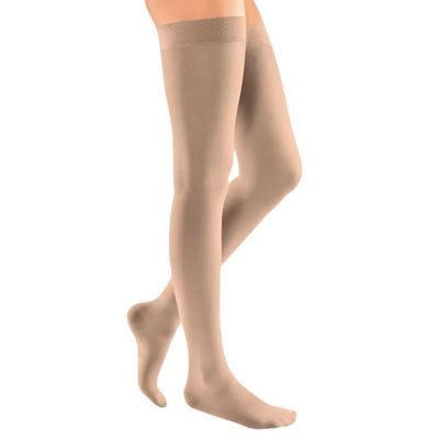 medi mediven Elegance Compression Thigh-High Stockings | CCL 1 | Beige | Size IV | Open Toe | Regular | Wide Micro-Haftband Sensitiv Grip Band