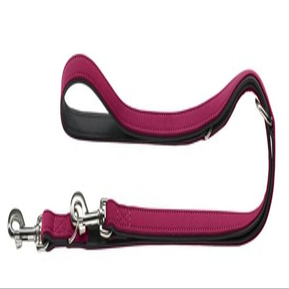 HUNTER SOFTIE Adjustable Dog Lead, 3-Way Adjustable, Nubuck-Look Faux Leather, Raspberry/Black, 20/200
