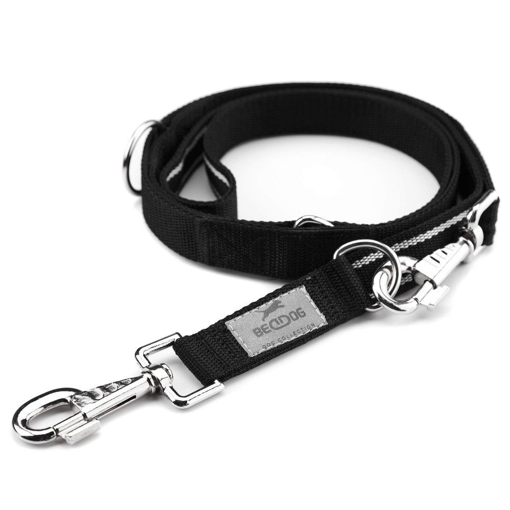 BedDog Spike Dog Leash, Adjustable to 3 Lengths, Double Leash, 2 m, Black/Neon