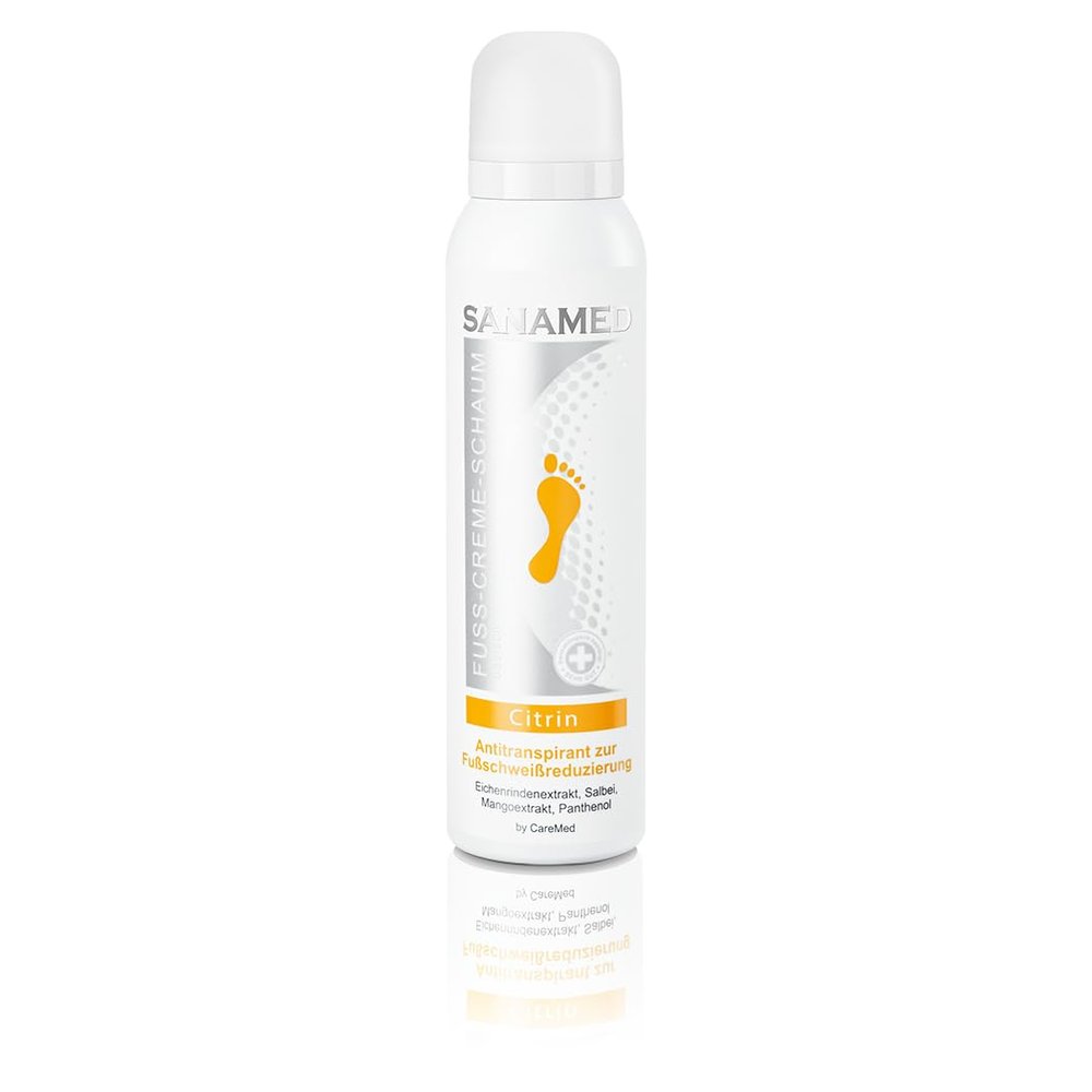 Sanamed Citrin Foot Cream Foam, Foot Deodorant for Sweaty Feet, with Panthenol and Sage, 150 ml