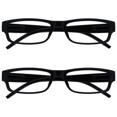 OPULIZE Black Reading Glasses, +2.50, Lightweight 2-Pack, Designer Style, UVR2PK032