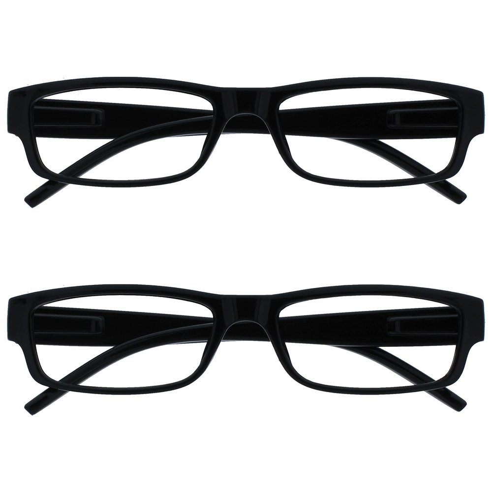 OPULIZE Black Reading Glasses, +2.50, Lightweight 2-Pack, Designer Style, UVR2PK032